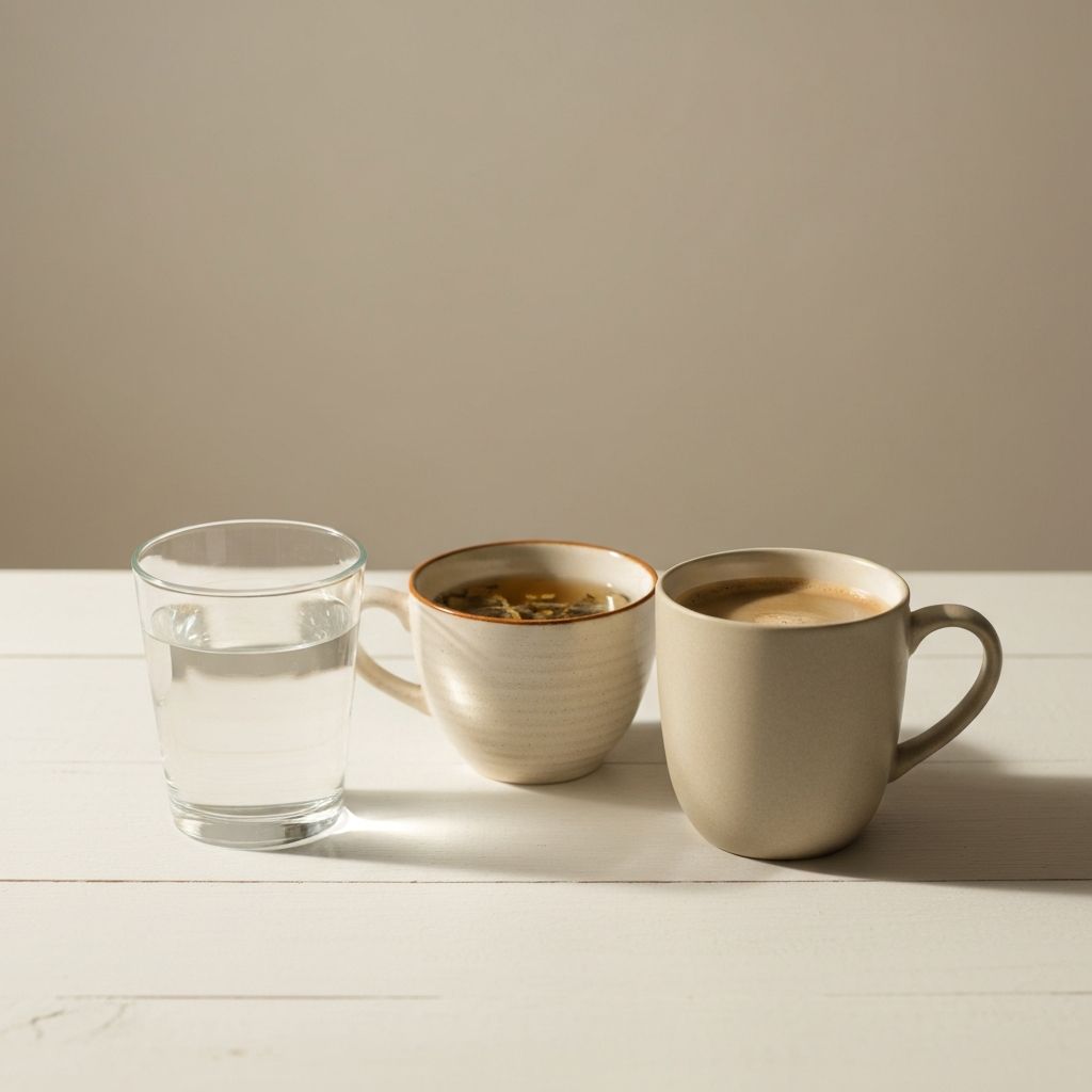 Poharak: víz, tea, kávé az asztali felszínen